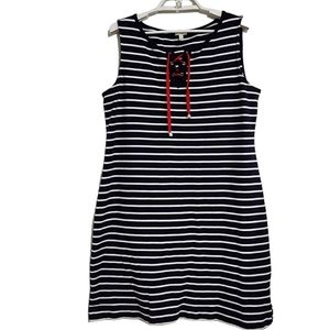 Talbots Nautical Stripe Lace Up Mini Dress Sleeveless Knit Popover Wide Strap
